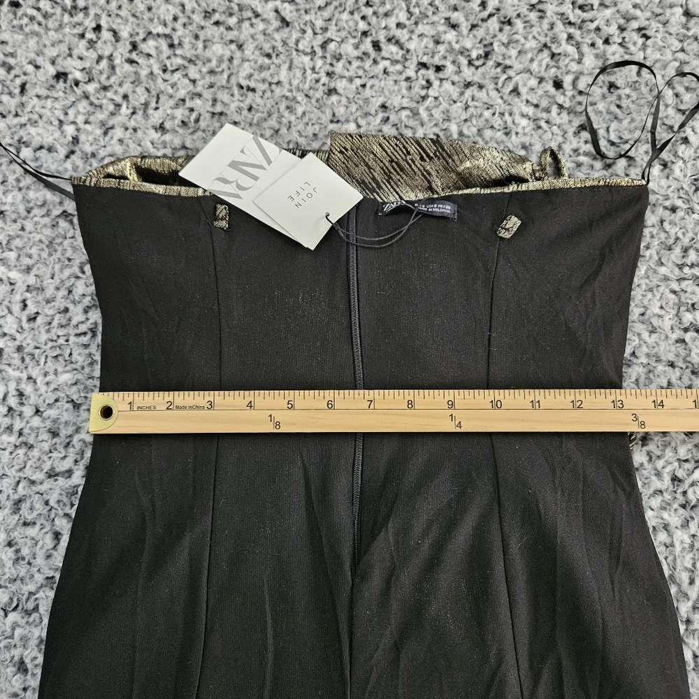 Zara Gold Metallic Mini Dress S Small Sleeveless Ruffled Bow Holiday Party - Picture 11 of 14